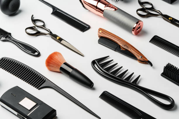 istock Pattern of various shaving and bauty care accessories for men on gray background 2149125648