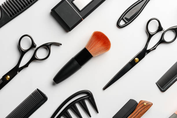 istock Pattern of various shaving and bauty care accessories for men on gray background 2149126194