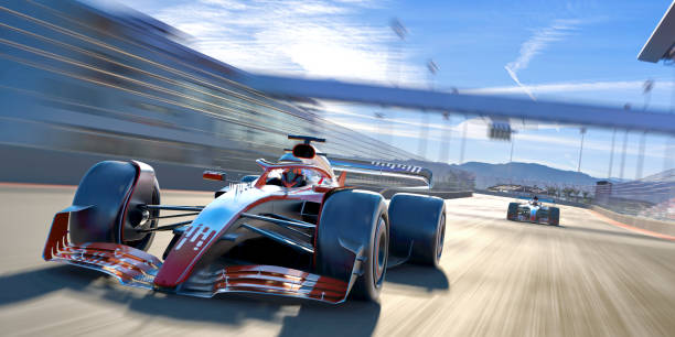 istock Racing Car Moving At Speed On Race Track 2149126684