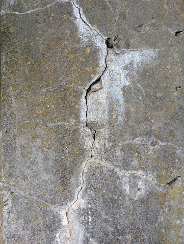 Gray concrete texture with cracks. The background of old concrete that stood on the street under rain and other natural precipitation.