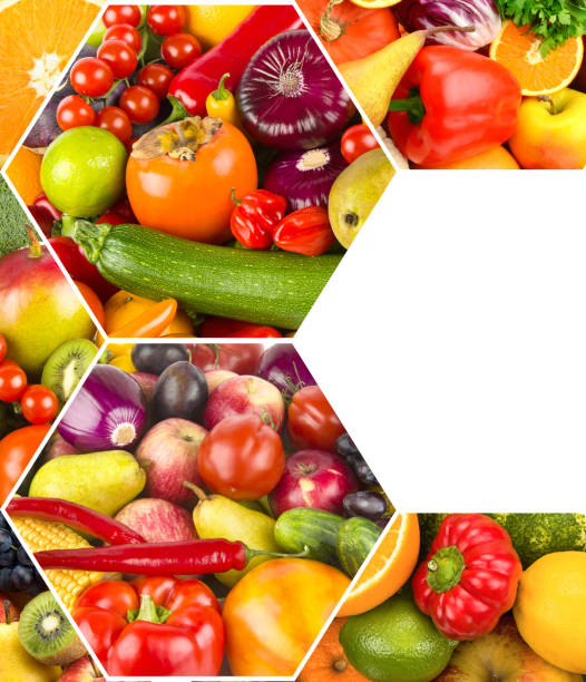 istock Healthy vegetables and fruit - collage. There is free space for text. 2149128036