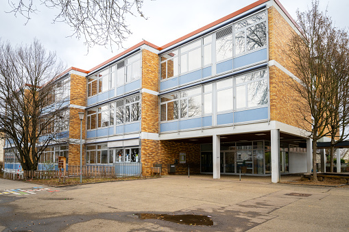 Wendlingen, Germany, February 20, 2024: Primary school - New building elementary for children pupils