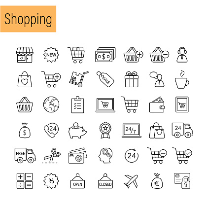 Vector Shopping Commerce icon set. Single line
