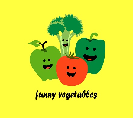 Cartoon bell pepper and tomato . Funny vegetables