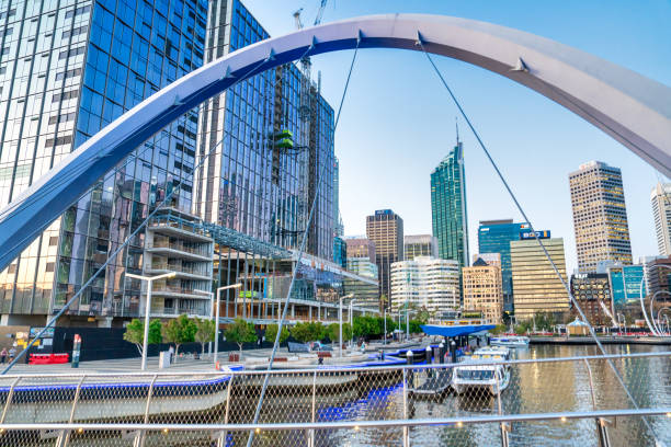 istock Buildings and Bridge in Elizabeth Quay at sunset, Perth. 2149130817