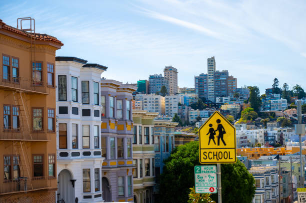 Typical Victorian house facade in San Francisco during a springtime day
