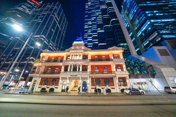 Perth, Australia - September 11, 2023: Downtown City skyscrapers at night.