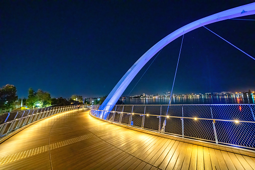 Elizabeth Quay Bridge at night in Perth.