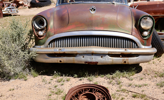 Vintage Rusty Sedan Auto Abandoned In Arizona High Desert