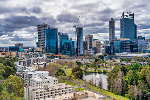 Perth city skyline and buildings, Australia