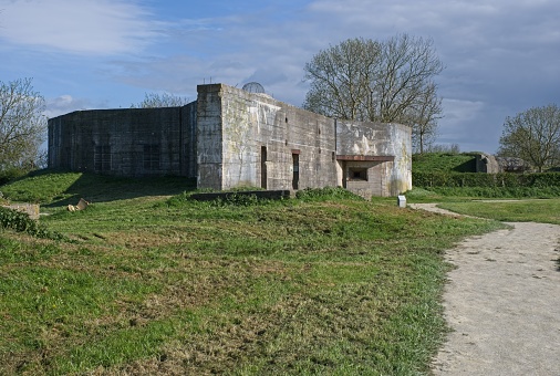 Azeville, France - Apr 17, 2024: German battery in Azeville during Second World War. Sunny spring day. Selective focus