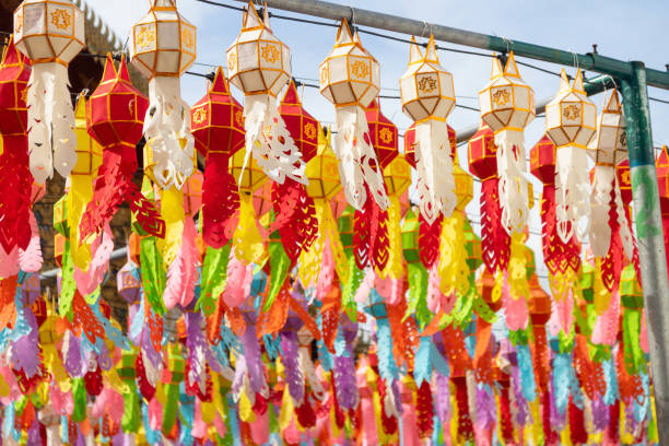 istock Beautiful decorations with handmade paper craft lantern hanging around the temple. 2149135249