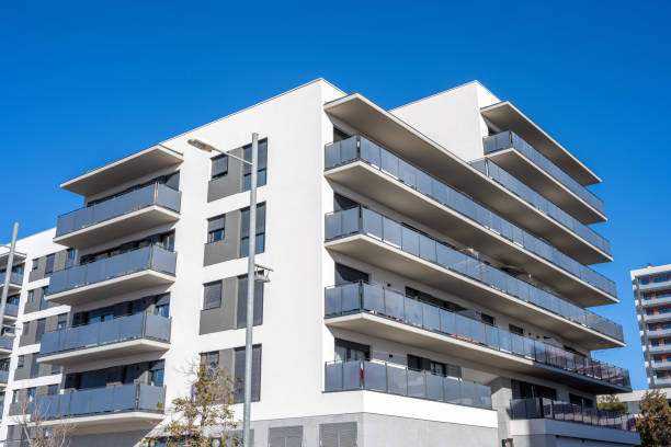 istock Modern white apartment building with balconies 2149136365