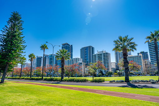 Langley Park and Perth Skyline on a beautiful sunny day, Australia