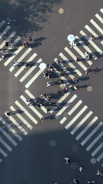 Top View of People Walking the Zebra Crossing