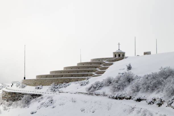 istock Mountain winter landscape. Mount Grappa war memorial building view 2149137885