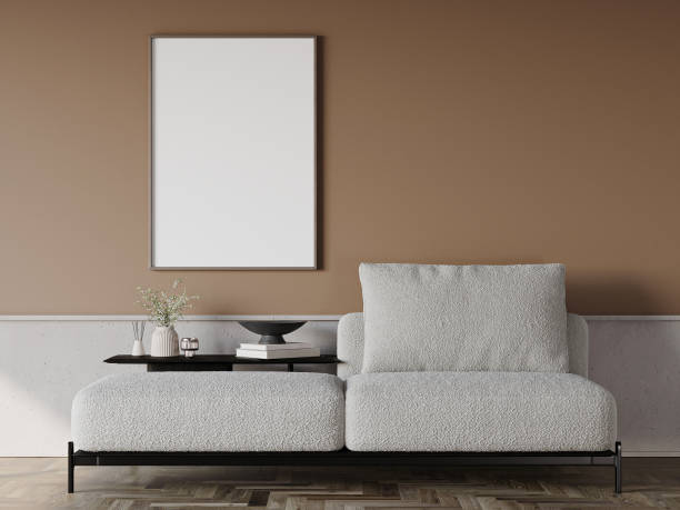 istock Mockup poster in minimalism interior design, poster for product presentation. 2149137888