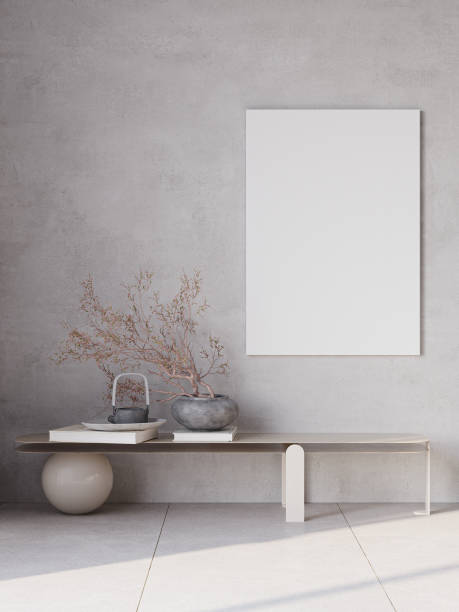 istock Mockup poster in minimalism interior design, poster for product presentation. 2149137889