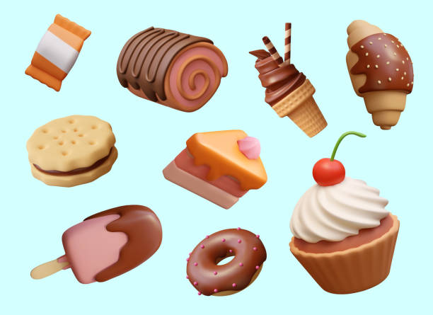 istock Large collection of realistic sweets and desserts in cartoon style 2149138820