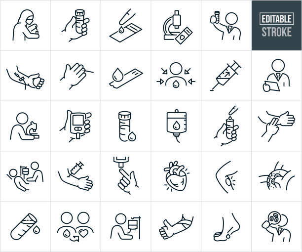 ilustrații de stoc cu hematologie thin line icons - stroke editabil - diabet