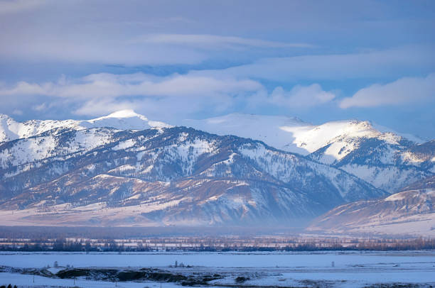 istock Cold snowy mountain landscape at sunset. 2149139145