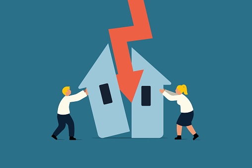 Real Estate Market Risk. Housing Market Slump. Vector Business Illustration