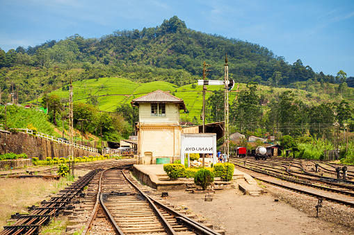 The Nanu Oya railway station near Nuwara Eliya, Sri Lanka. It is the main railway station in Nuwara Eliya region.