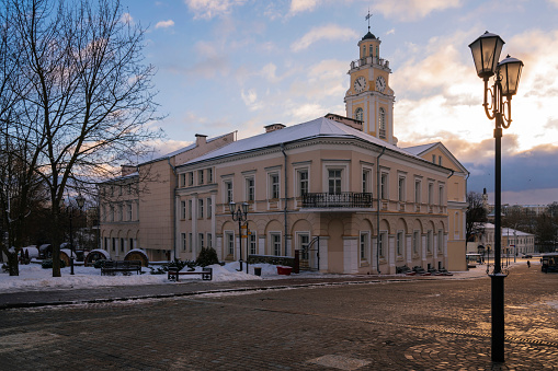 View of the City Hall building, currently the building of the Regional Museum of Local Lore, on a sunny winter day, Vitebsk, Belarus