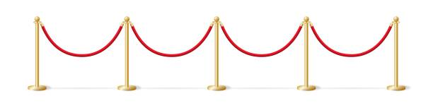istock Long fencing gold bollards with red rope template 2149142314