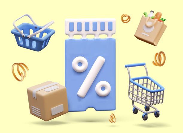 istock Poster with shopping basket, cart, parcel, and bag with food 2149142397