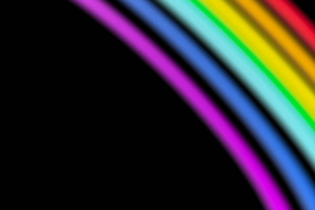 Playful rainbow overlay effect on black background. Colorful, blurred stripes. Color gradient, modern style. Multicolor filter. 3D render