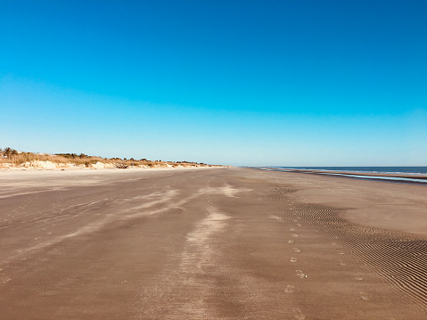 Empty Beach with no people on Jekyll Island, Georgia in December.