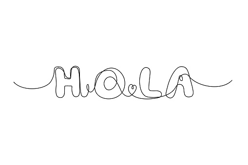 Continuous Line Hola Icon, Monoline Greeting Symbol, One Line Hello Quote Silhouette, Spanish HOLA Sign, Greeting Message Endless Shape, Hi Vector Illustration