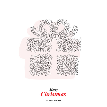 Gift Shape Made of Benzene Methyl Group Molecule Formula Icons, Christmas Box Silhouette of Aromatic Hydrocarbon Chemistry Skeletal Formula Symbols, Greeting Card