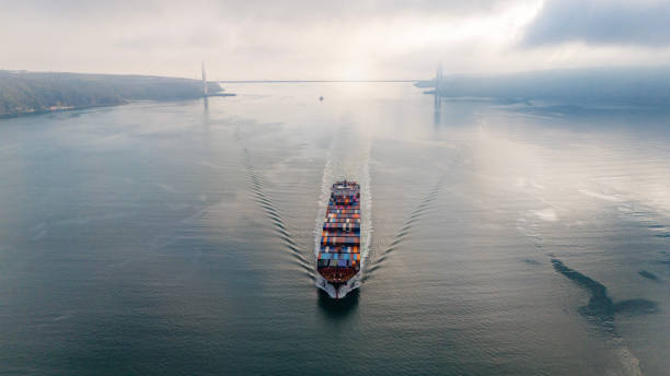 istock Aerial view of cargo container ship in transit. Istanbul Bosphorus. 2149153730