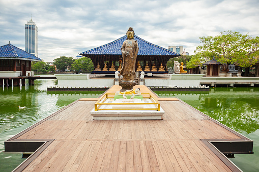 Seema Malaka buddhist temple in the Beira Lake in Colombo, Sri Lanka. Seema Malaka is a part of the Gangaramaya Temple.