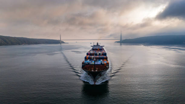 istock Aerial view of cargo container ship in transit. Istanbul Bosphorus. 2149154453