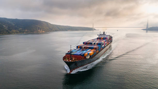 istock Aerial view of cargo container ship in transit. Istanbul Bosphorus. 2149155270