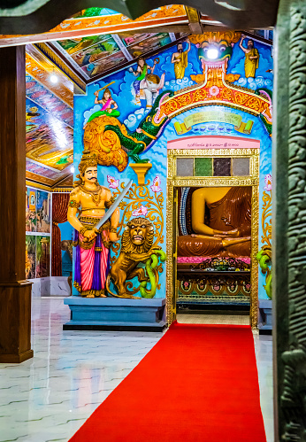 kalutara, Sri Lanka , 10.02.2023 traditional Sri Lankan temple insideSri Lanka temple interior.