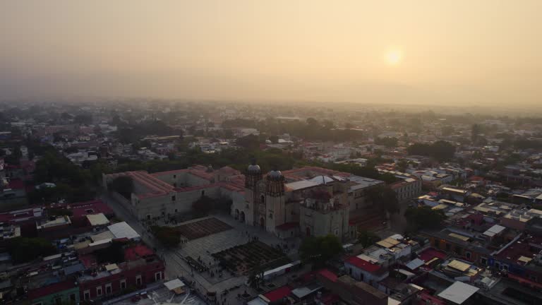 Aerial drone view of Santo Domingo Temple, a landmark in Oaxaca, Mexico