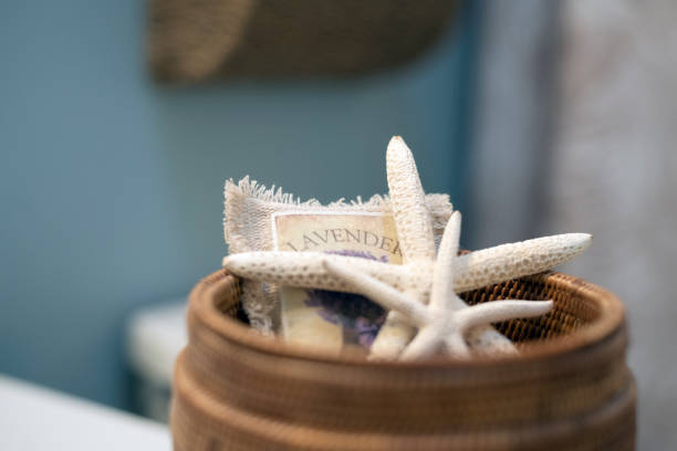 Lavender Sachet & faux starfish accessory in wicker basket