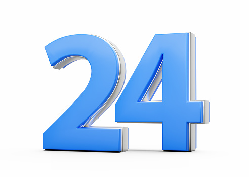3D Number 24 Twenty Four Made Of Blue Body With Silver Outline On White Background 3D Illustration
