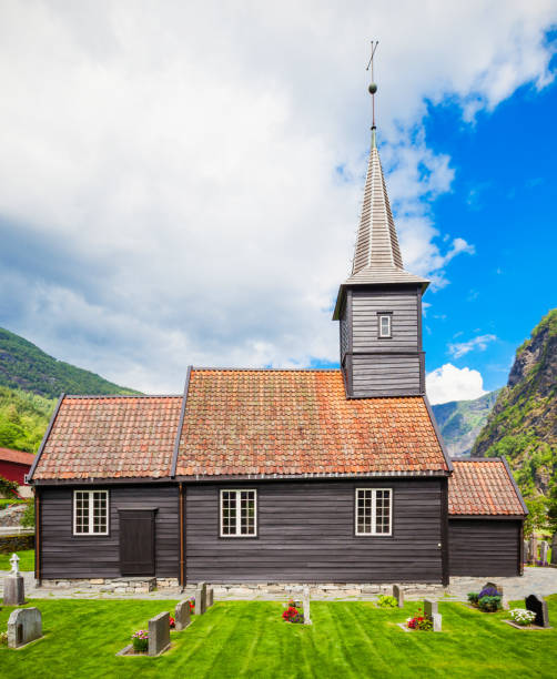 Flam Church Sognefjord, Norway Flam Church or Flam Kyrkje is a parish church in Flam, Sognefjord in Norway stavanger cathedral stock pictures, royalty-free photos & images