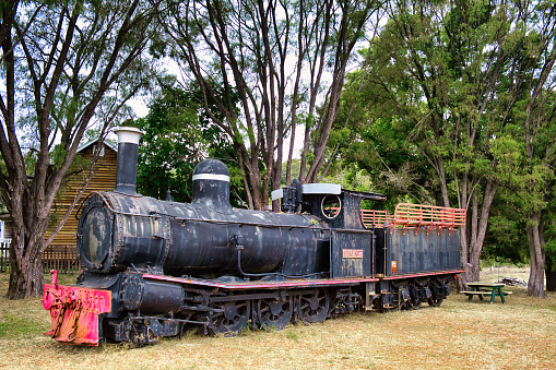 Rusty Beyer Peacock steam locomotive SSM No.7 of 1895, in a park in Pemberton, Western Australia