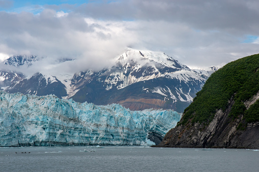 Glaciers and snow capped mountains on the Inside Passage of Alaska