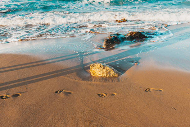 A sandy beach with ocean waves creates a serene ambiance that invites relaxation