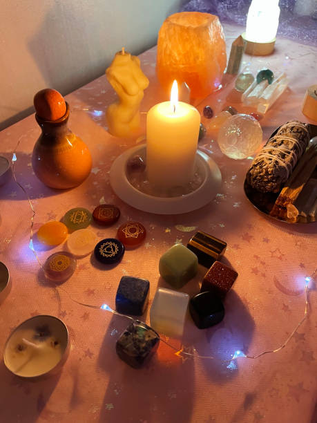 istock Background ritual healing, crystals,  stones, candles. 2149170513