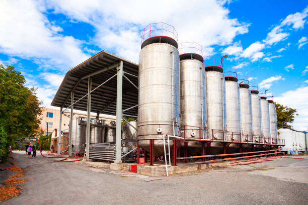 istock Stainless steel storage tanks with wine 2149170808