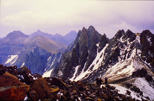 Beautiful scenery greets climbers on Redcloud and Sunshine Peaks San Juan Mountains Colorado in 1987