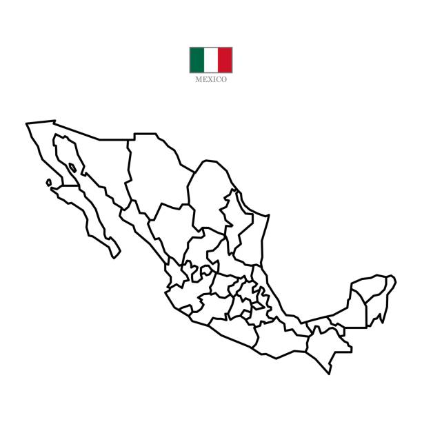 mexico contour state Mexico contour vector map with state, flag in color. Background map eps 10 tijuana flag stock illustrations